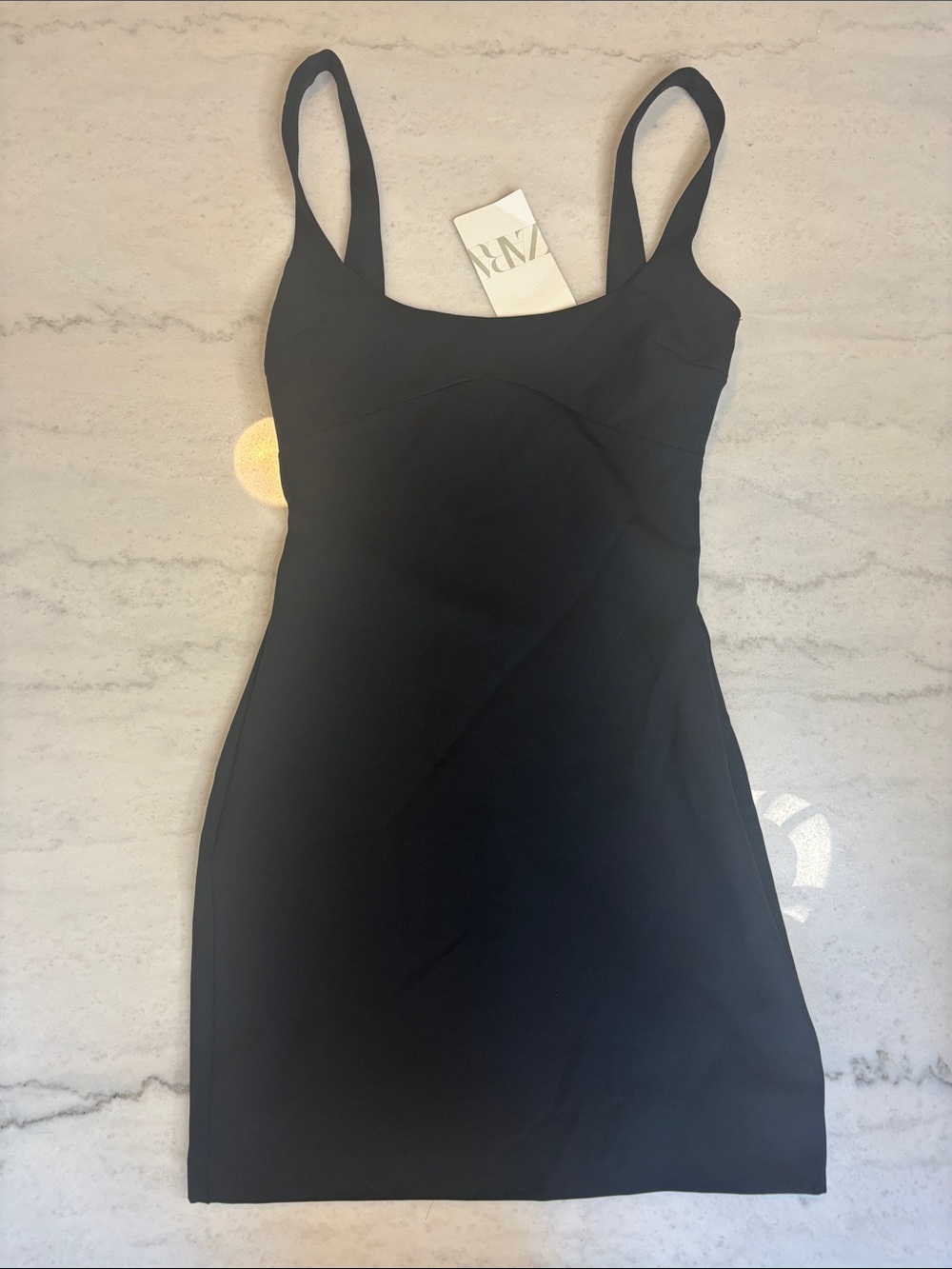 ZARA Black Square-Neck Bodycon Mini Dress NEW XS